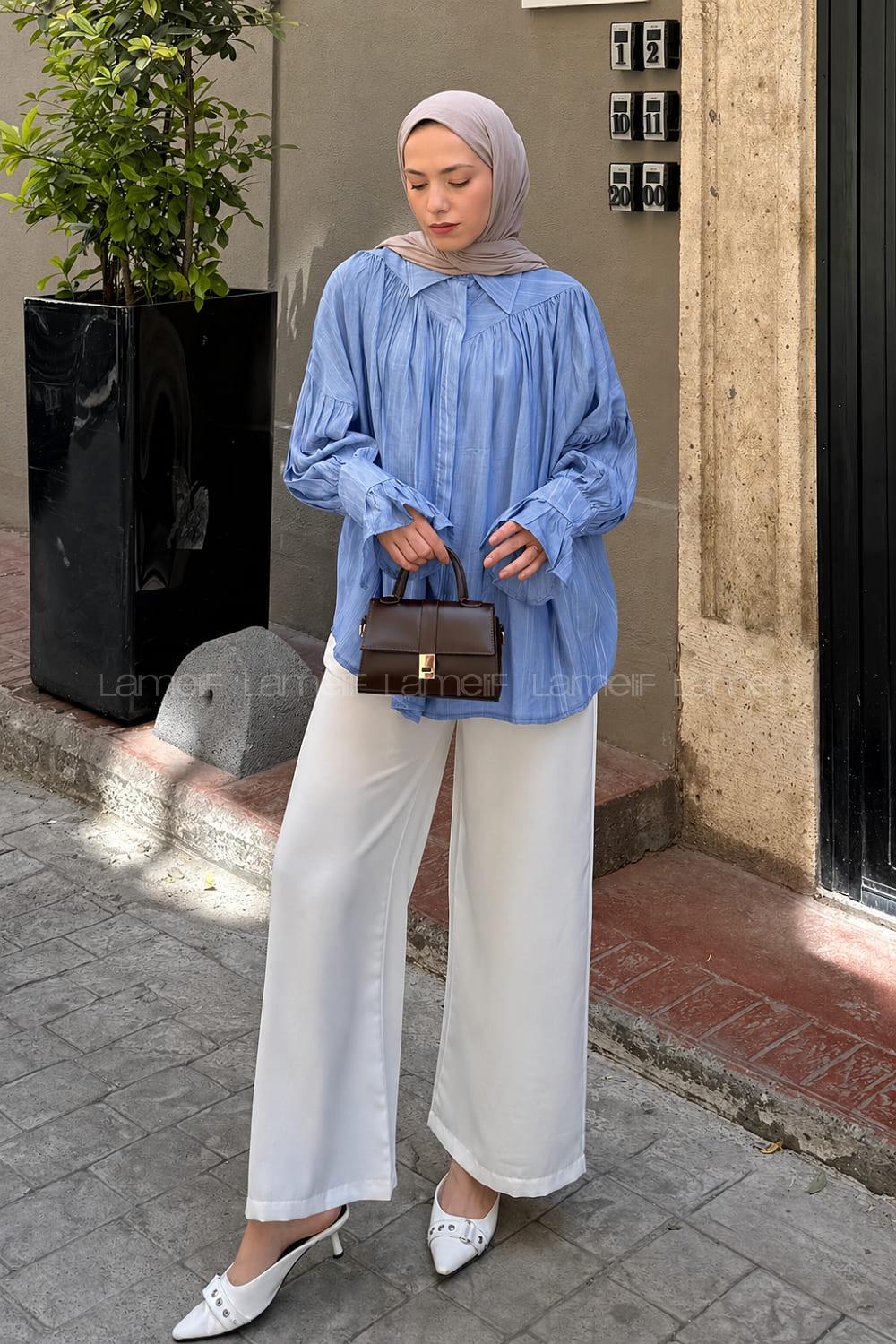 Lamelif Kolları Fırfırlı Tesettür Gömlek Bebe Mavisi