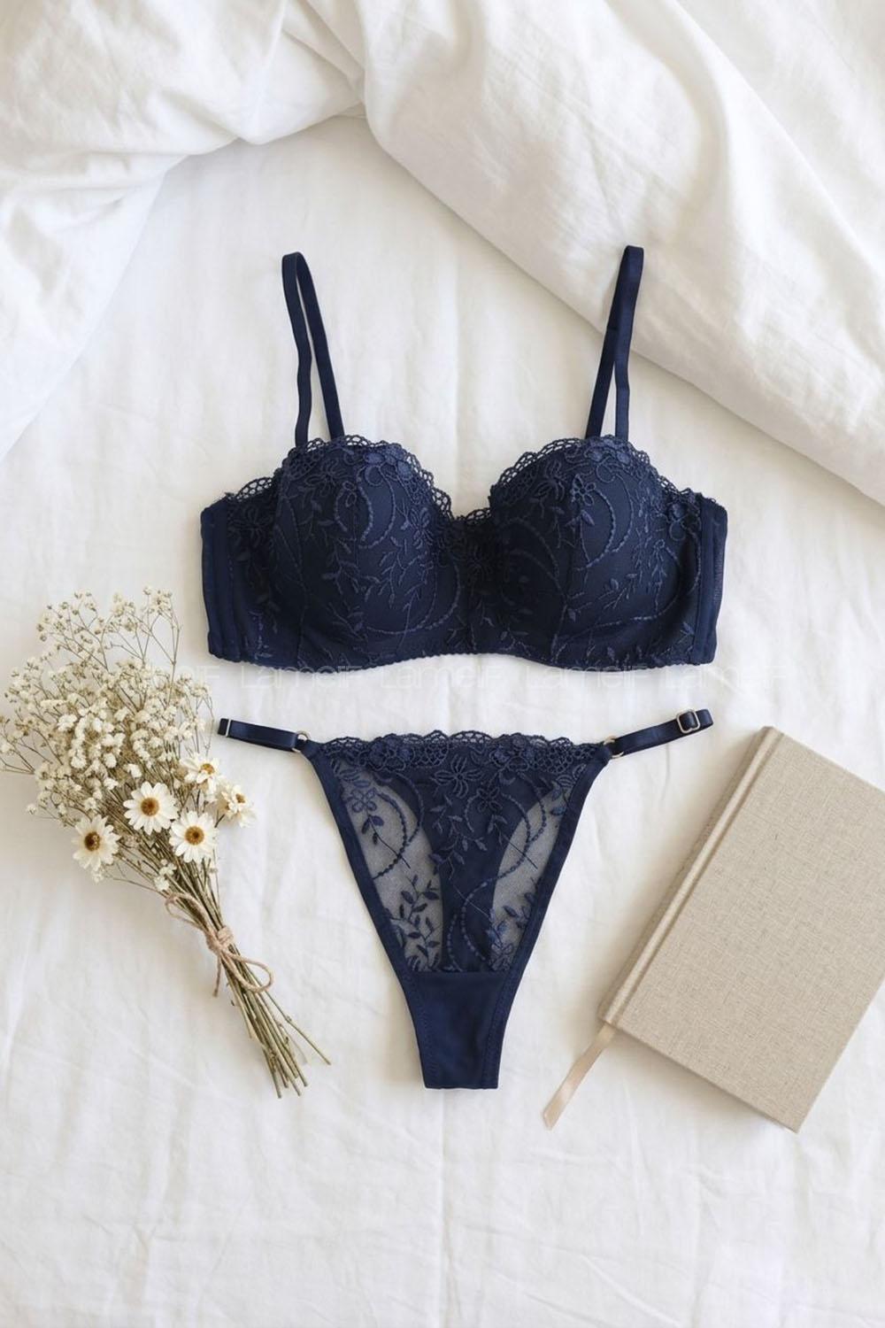 Lamelif Desteksiz Brode Nakışlı Lotus Takım