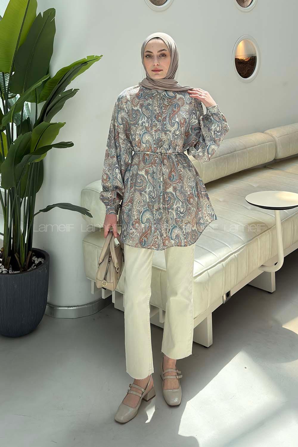 Indigo Shirt Collar Long Arm Sandy Fabric Printed Shirt