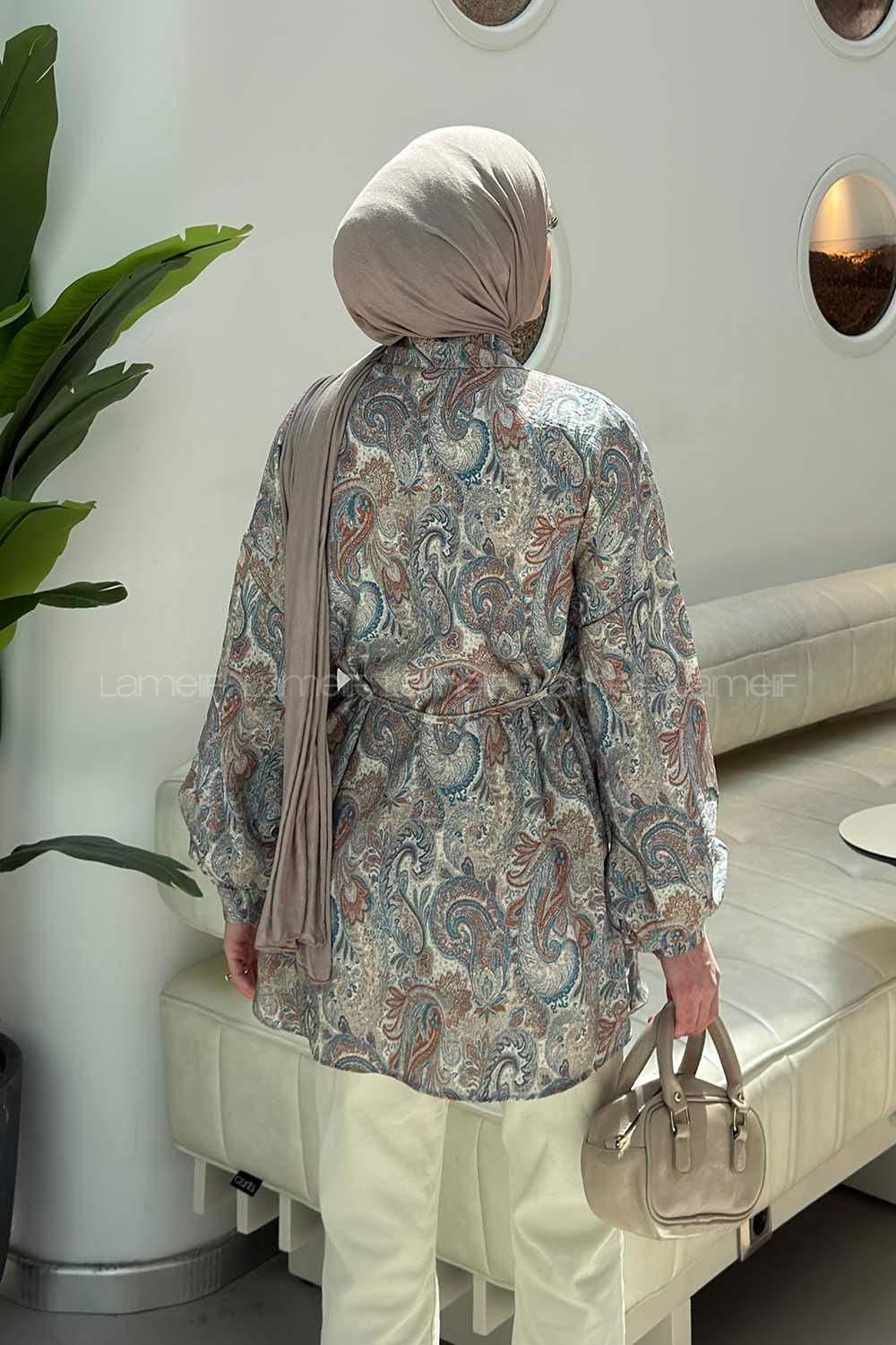 Indigo Shirt Collar Long Arm Sandy Fabric Printed Shirt