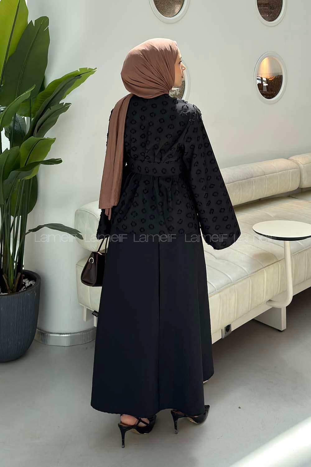 Lamelif Kabartma Nakış İşlemeli Takım Siyah