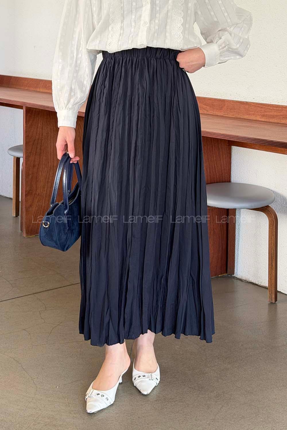 Navy Blue Cotton Fabric Viscose Fabric Flare Skirt