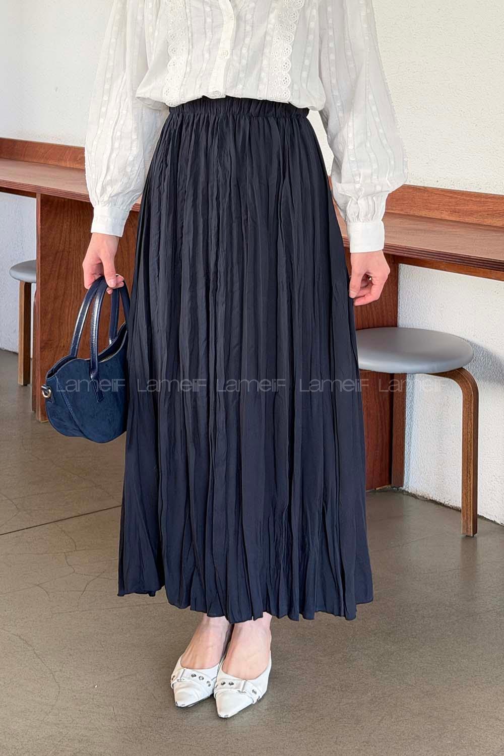 Navy Blue Cotton Fabric Viscose Fabric Flare Skirt