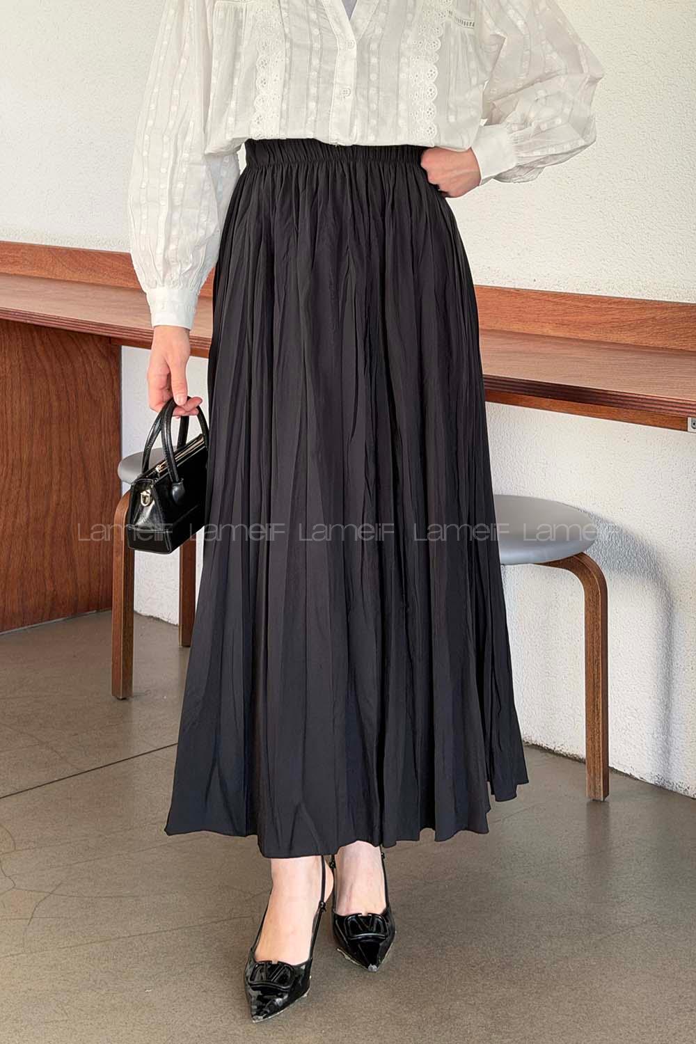 Lamelif Kraşlı Tesettür Etek Siyah