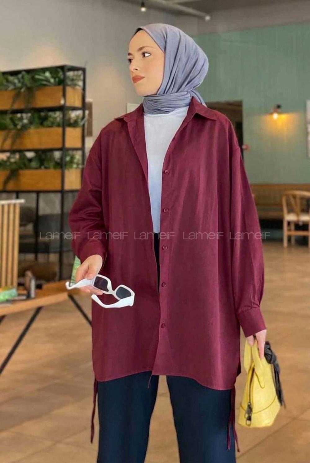 Lamelif Oversize Gömlek Bordo