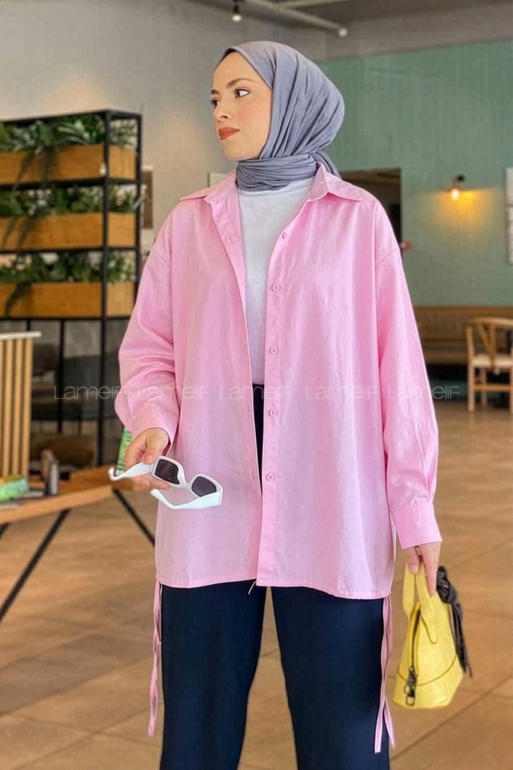 Lamelif Oversize Gömlek Şeker Pembesi