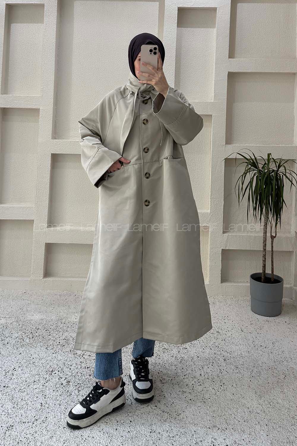 Stone Long Arm Gabardin Trench Coat