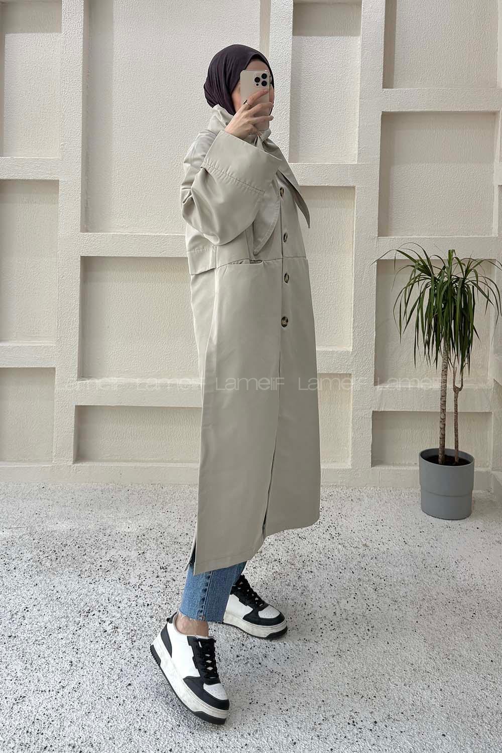 Stone Long Arm Gabardin Trench Coat