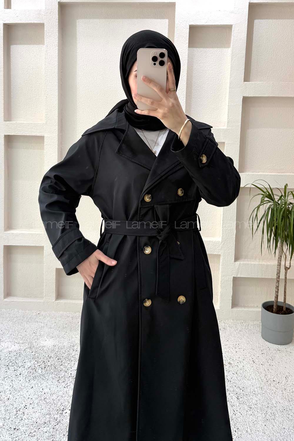 Black Long Arm Polyester Trench Coat