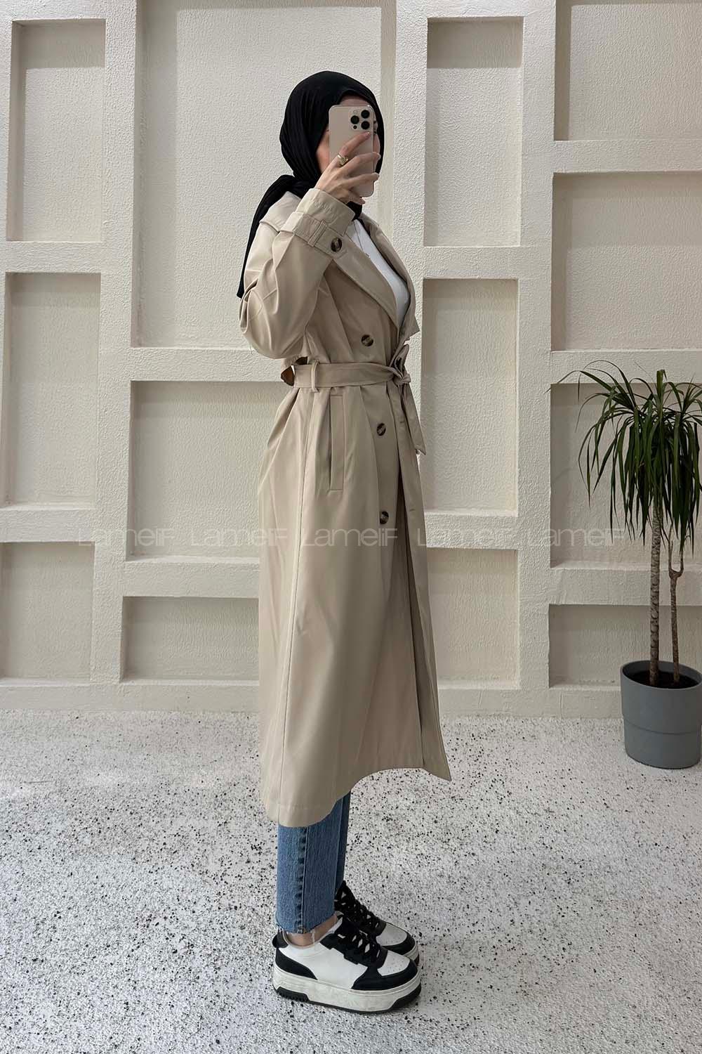 Stone Long Arm Polyester Trench Coat
