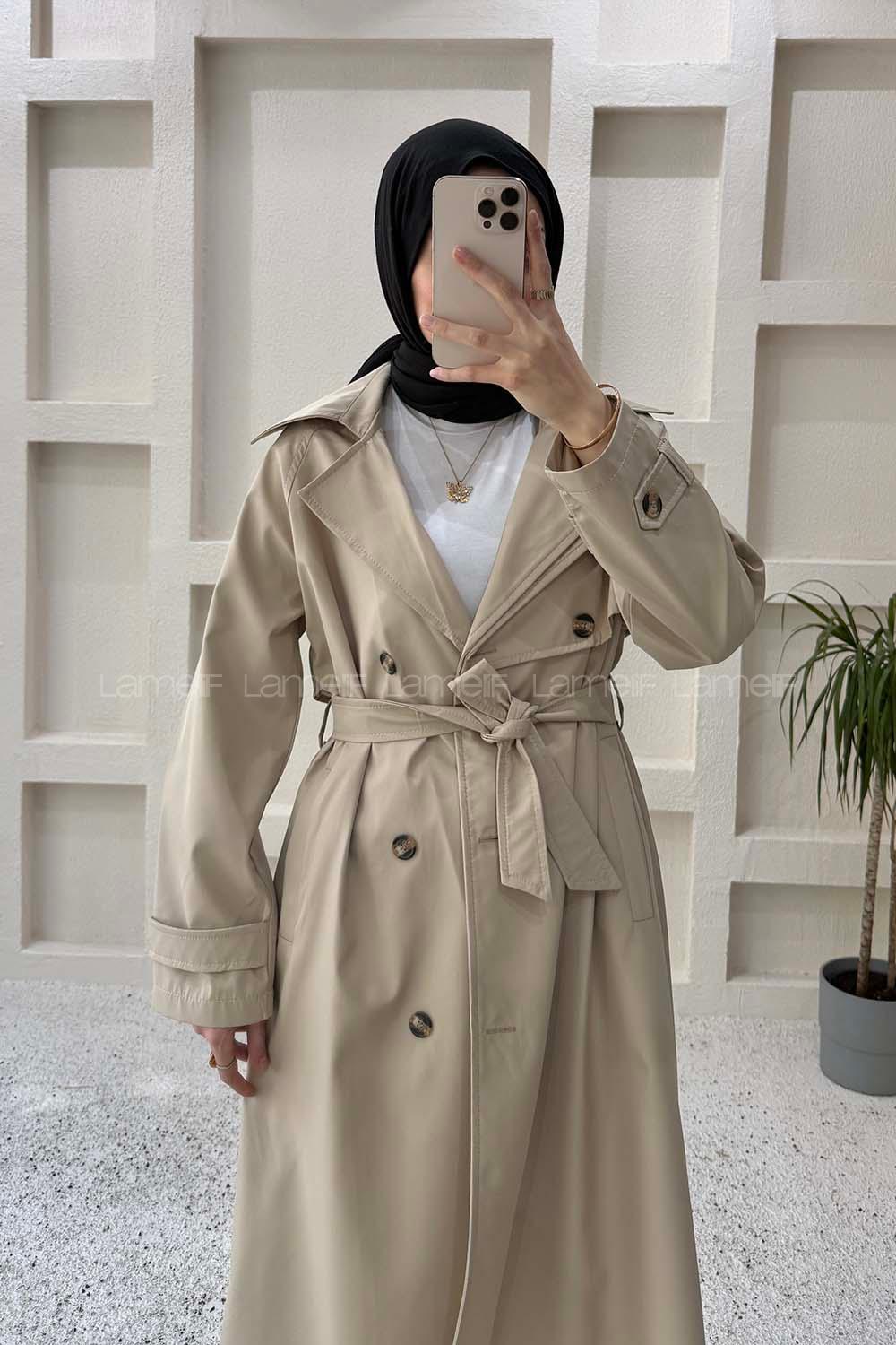 Stone Long Arm Polyester Trench Coat