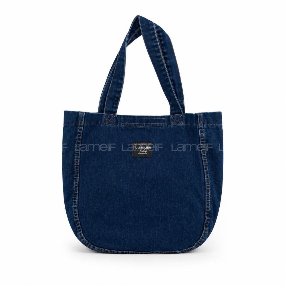 Lamelif Yıkamalı Kot Arma Detaylı Denim Koyu Mavi Çanta[Kot Totebag]
