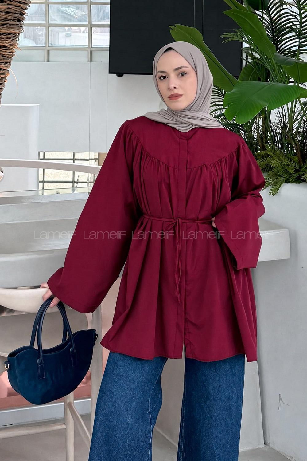 Claret Red Neckband Long Arm Cotton Shirt