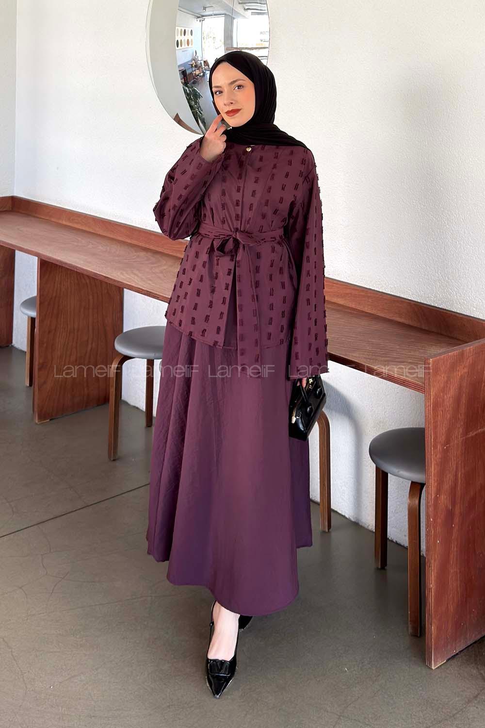 Lamelif Jakarlı Püskül Detaylı İkili Takım Mürdüm