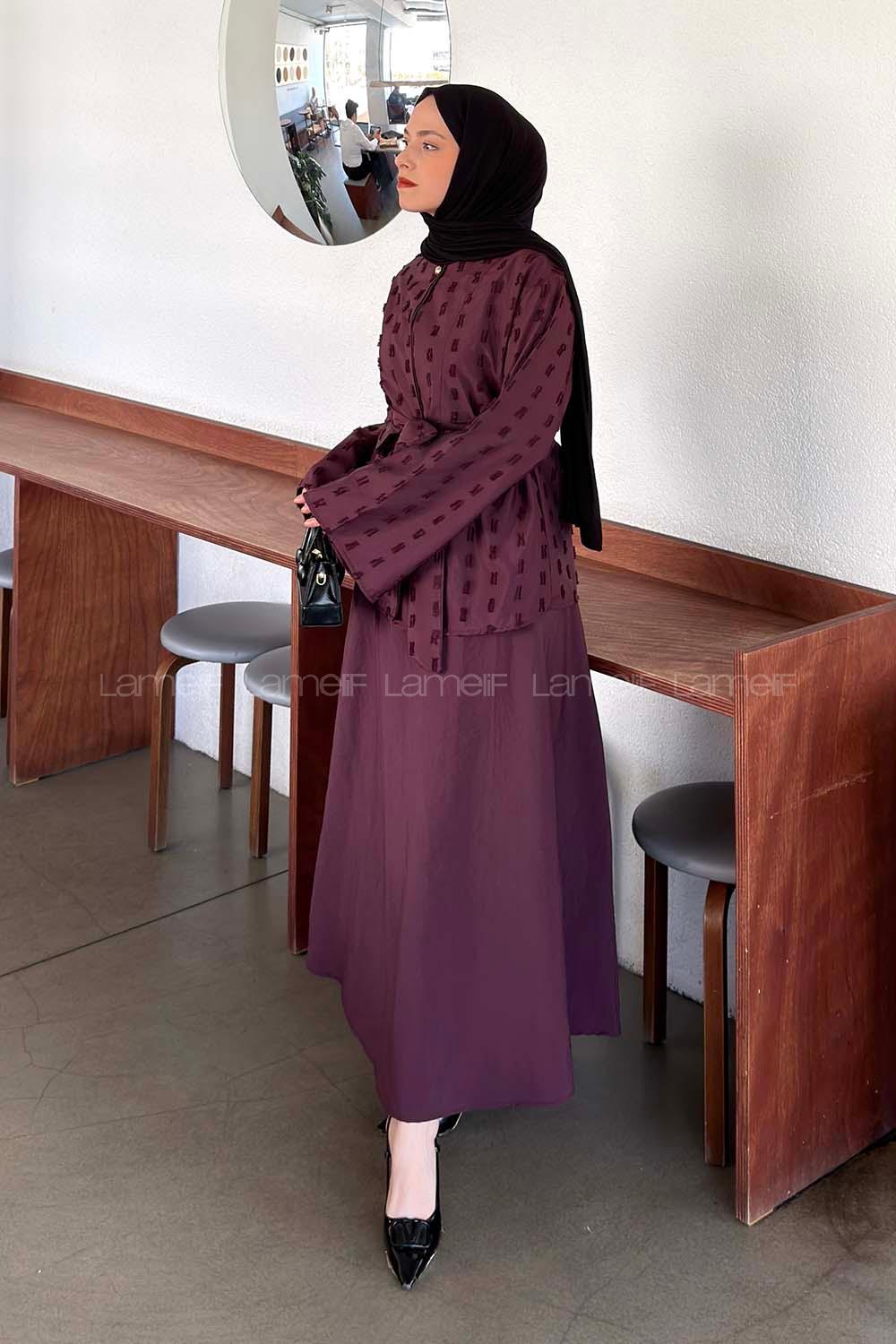 Lamelif Jakarlı Püskül Detaylı İkili Takım Mürdüm