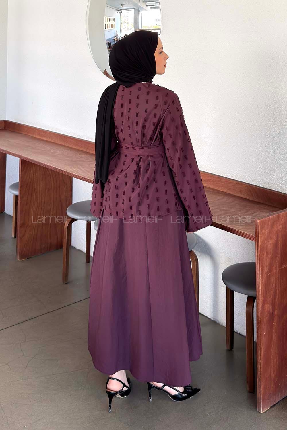 Lamelif Jakarlı Püskül Detaylı İkili Takım Mürdüm