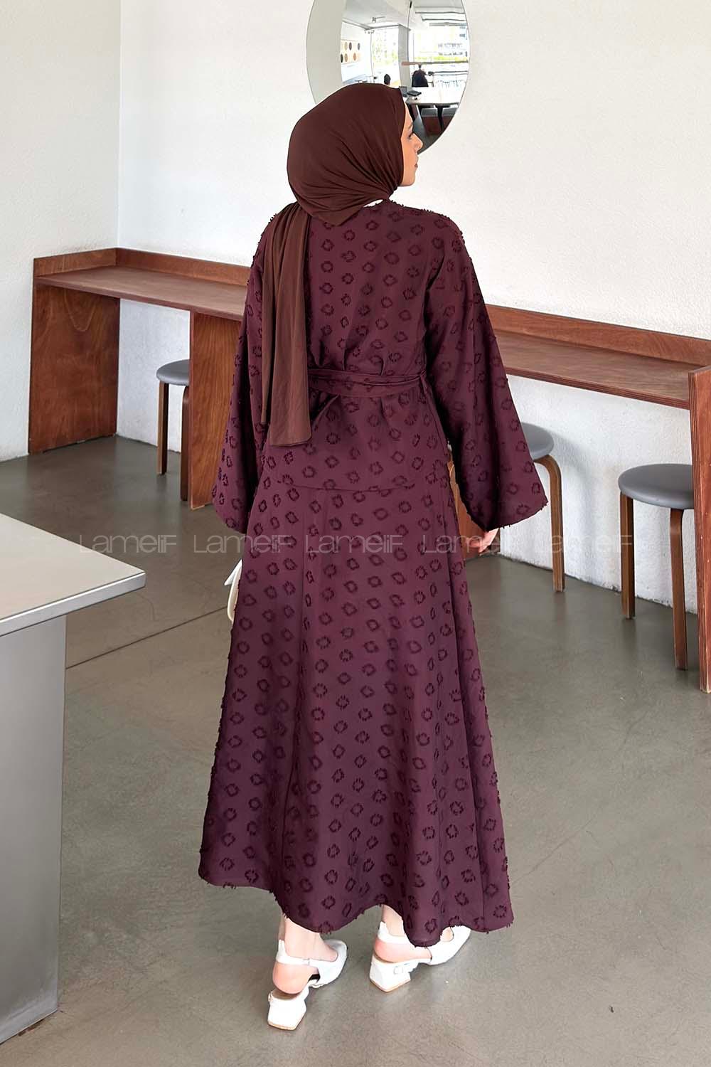 Lamelif Kabartma Nakış İşlemeli Etekli Takım Mürdüm