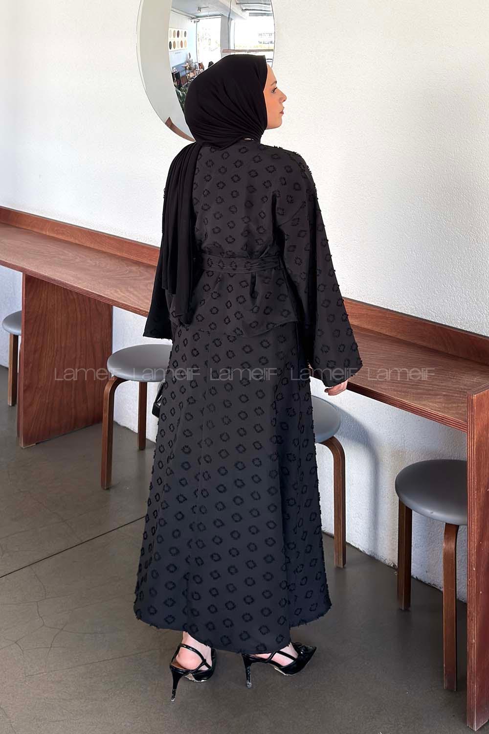 Lamelif Kabartma Nakış İşlemeli Etekli Takım Siyah
