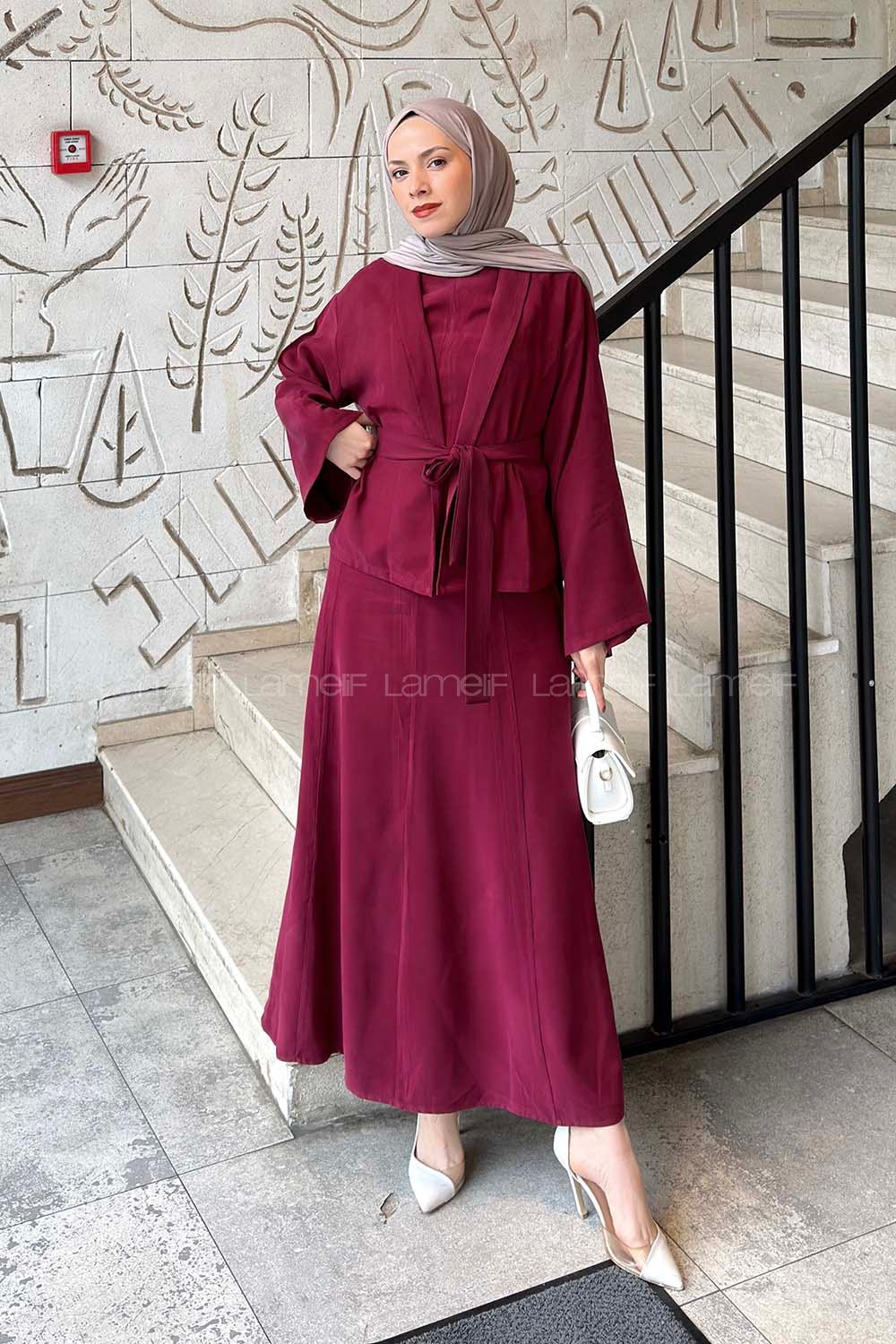 Lamelif Ceketli Jile Takım Mürdüm