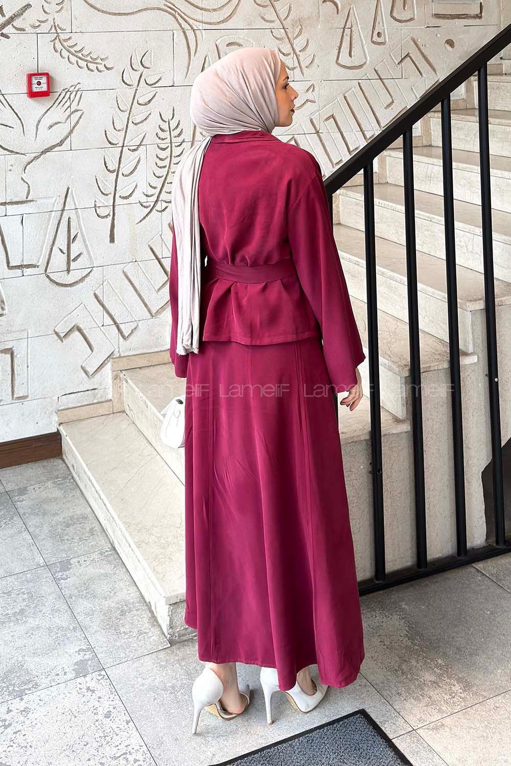 Lamelif Ceketli Jile Takım Mürdüm