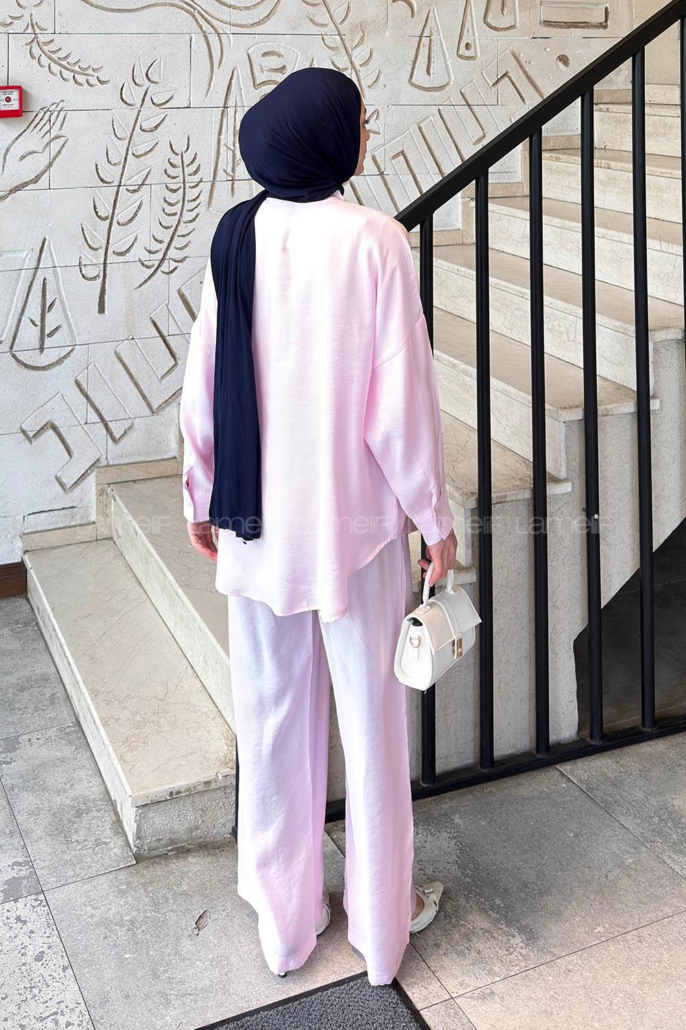 Lamelif Cepli Modal Pantolonlu Takım Pembe