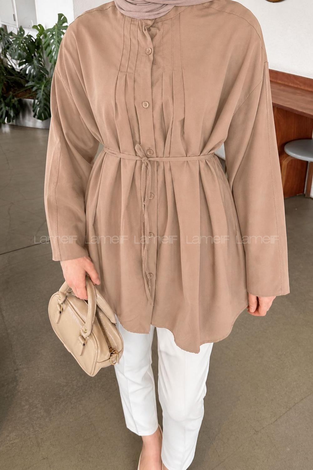 Soft Brown Crew Neck Long Arm Cotton Unprinted Shirt