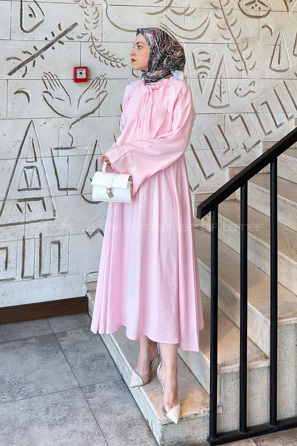 Lamelif Tensel Fırfırlı Tesettür Takım Şeker Pembesi