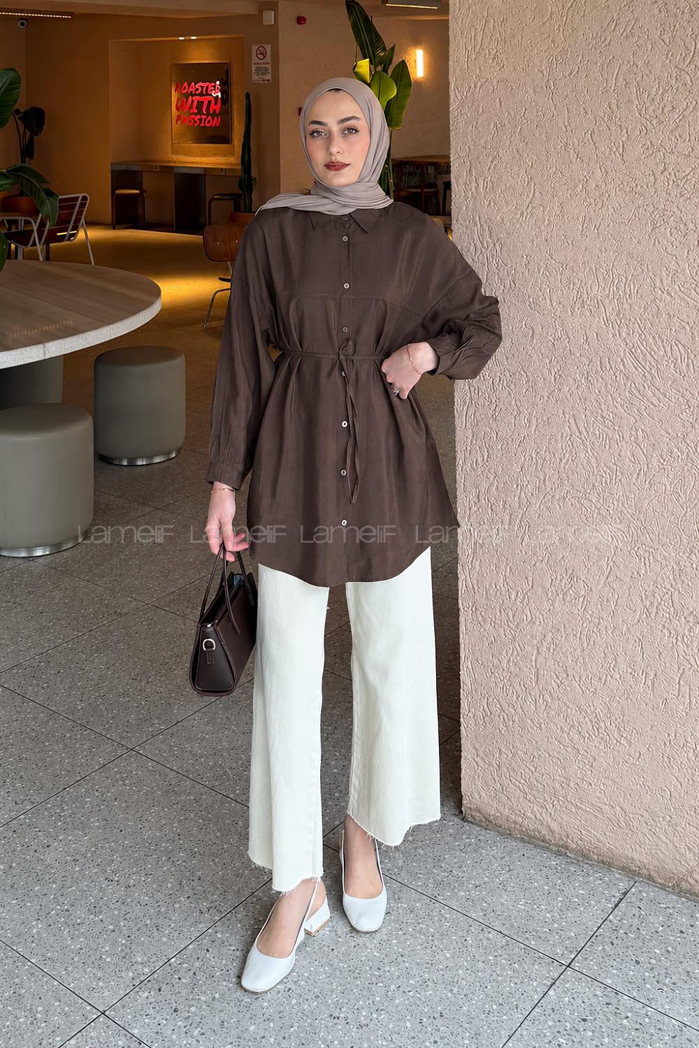 Lamelif Bağlamalı Gömlek Acı Kahve