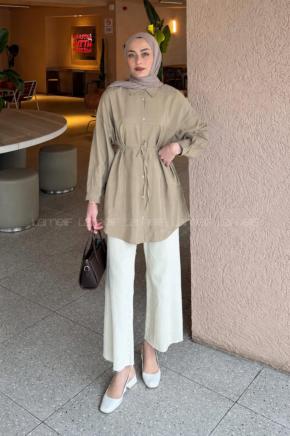Lamelif Bağlamalı Gömlek Haki