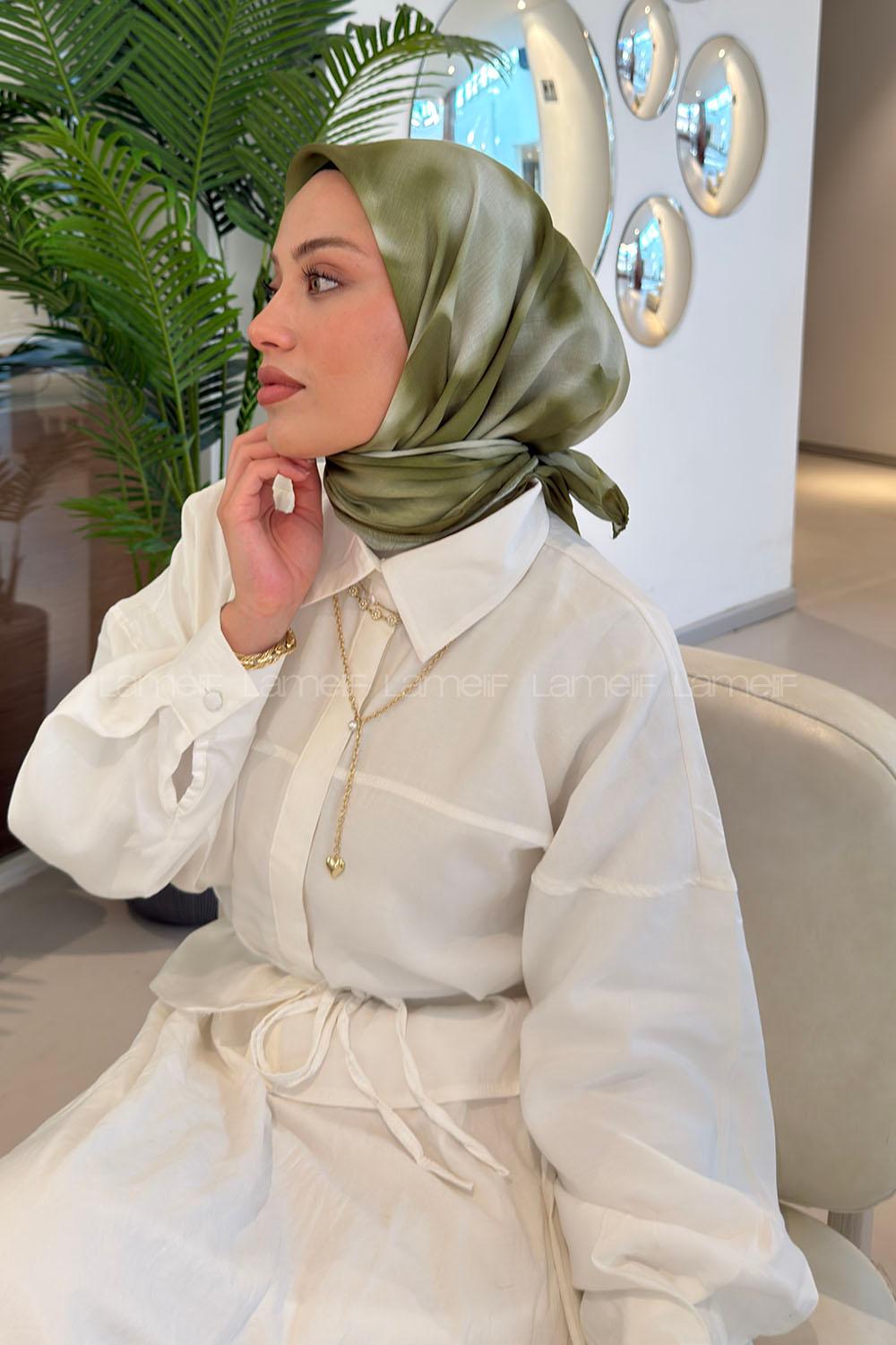 Lamelif Batik Desen Soft Eşarp Haki
