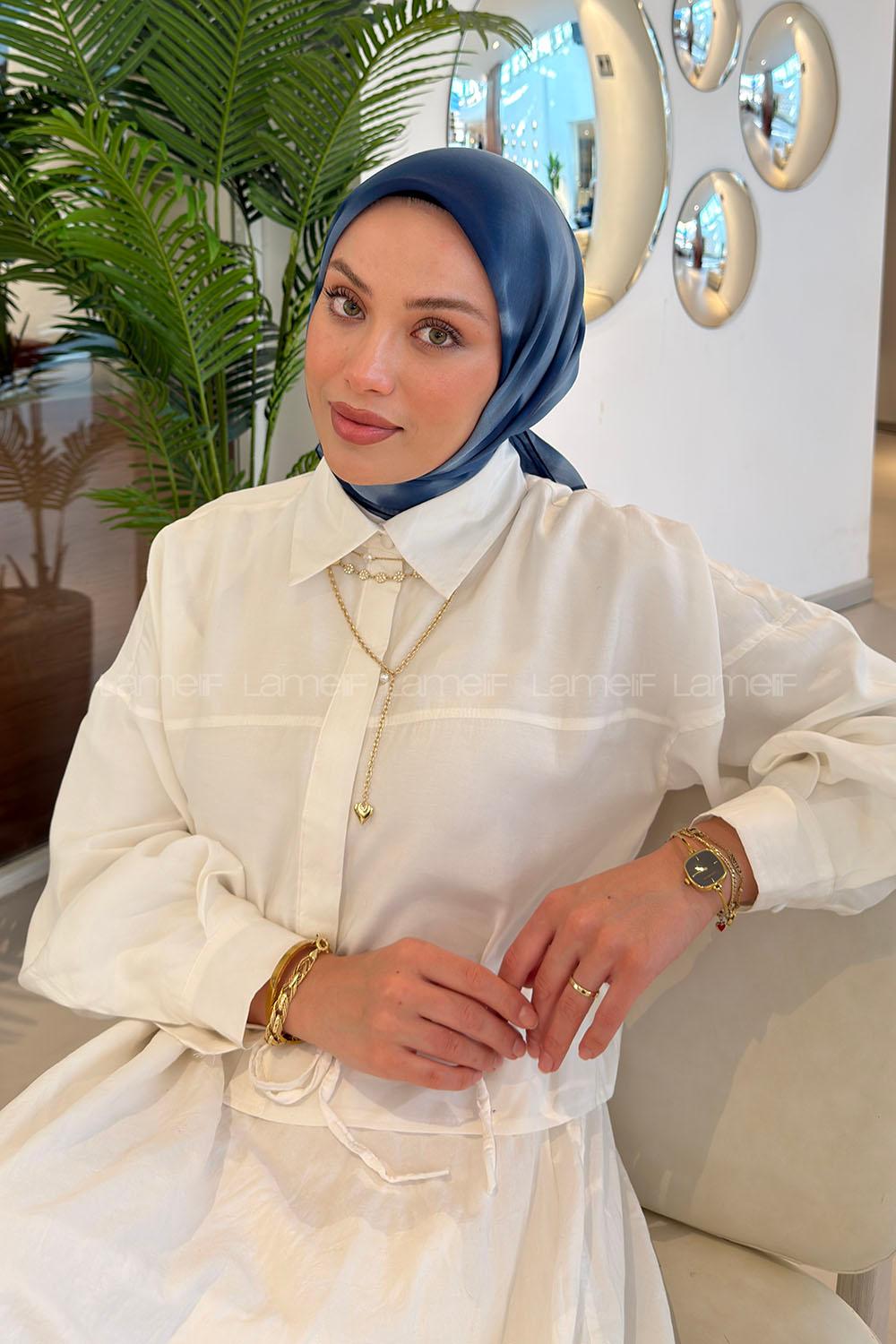 Lamelif Batik Desen Soft Eşarp Lacivert