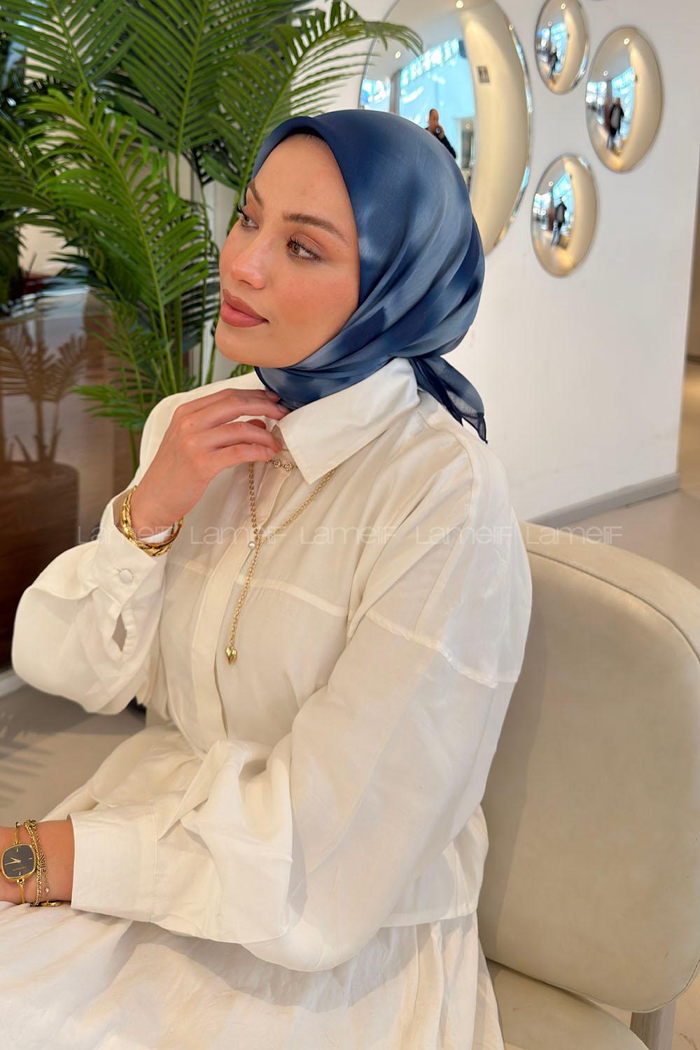 Lamelif Batik Desen Soft Eşarp Lacivert