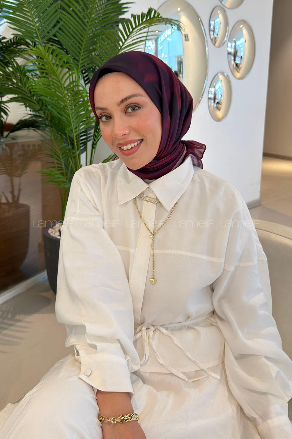Lamelif Batik Desen Soft Eşarp Mürdüm