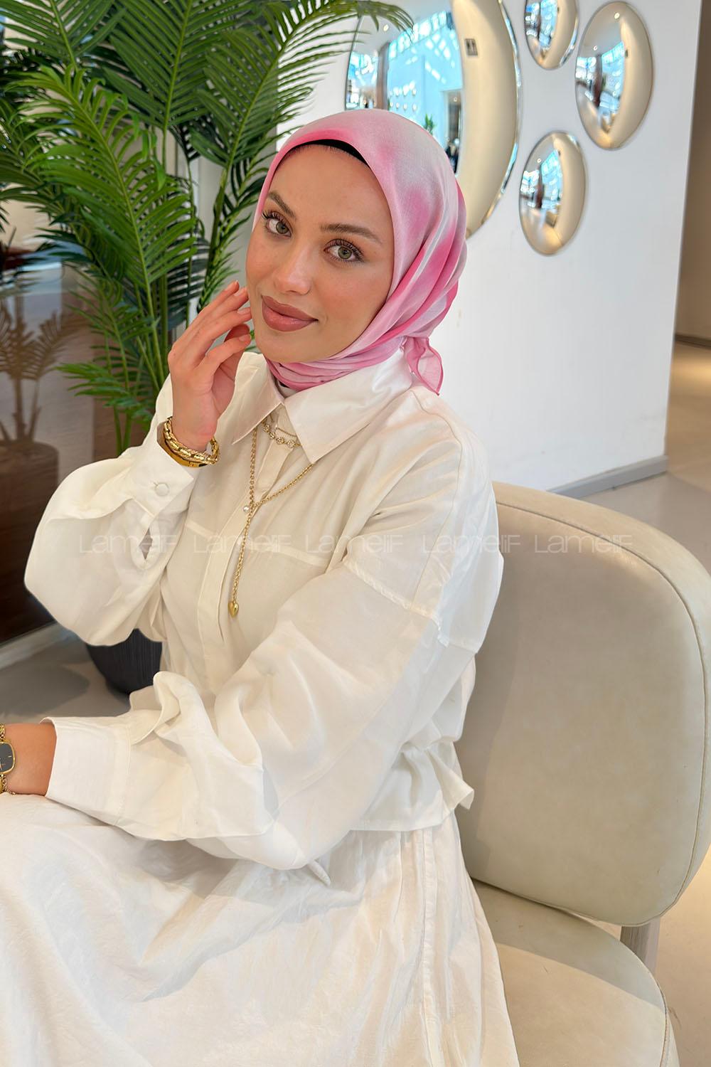 Lamelif Batik Desen Soft Eşarp Şeker Pembe