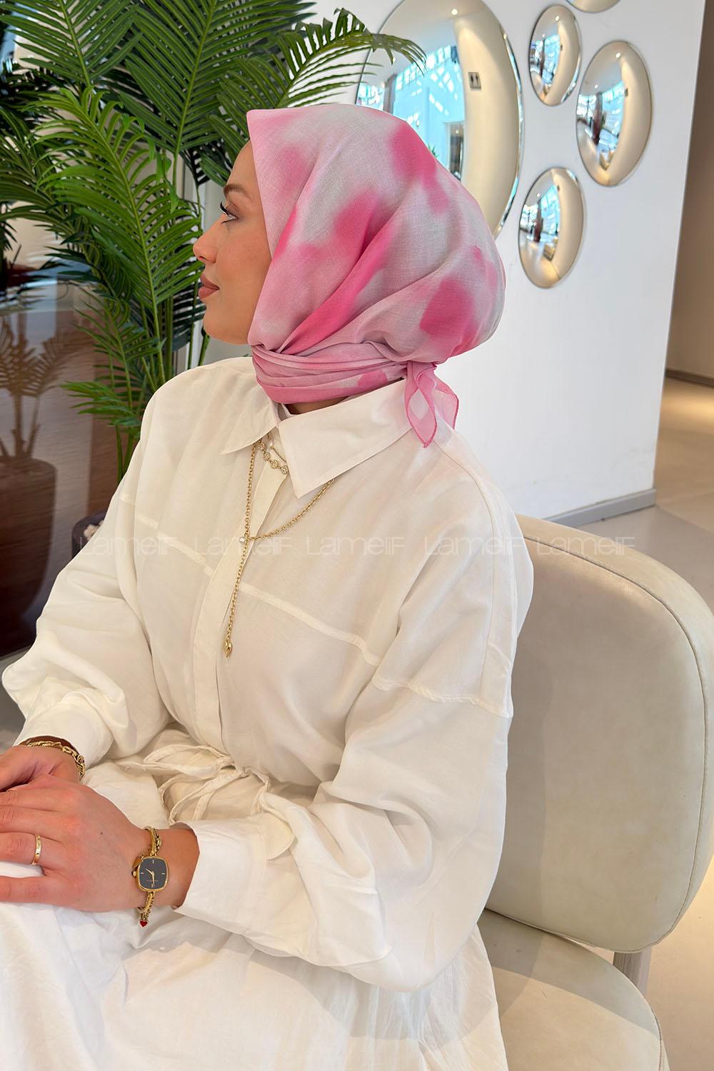 Lamelif Batik Desen Soft Eşarp Şeker Pembe