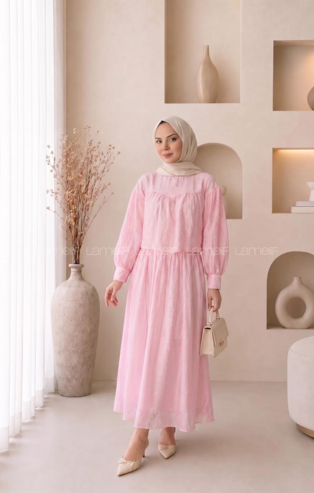 Lamelif Biye Detaylı Etekli Takım Pembe