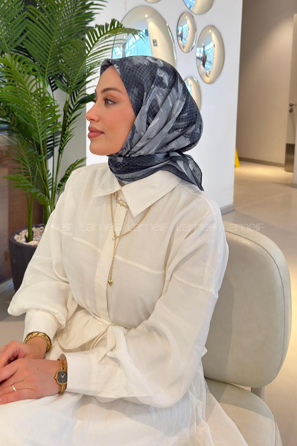 Lamelif Gül Desen Soft Eşarp Antrasit