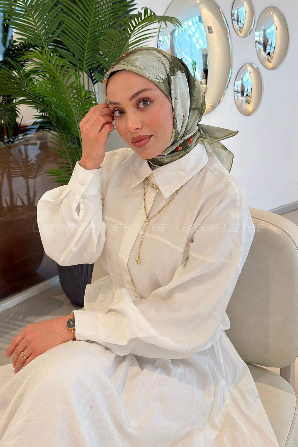 Lamelif Bohem Çiçek Desen Soft Eşarp Mint Yeşili