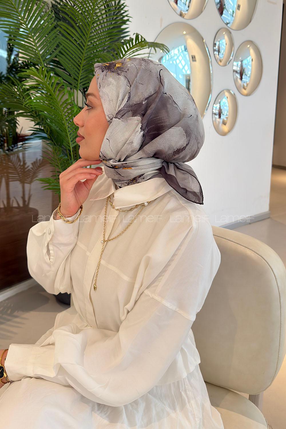 Lamelif Bohem Çiçek Desen Soft Eşarp Taş