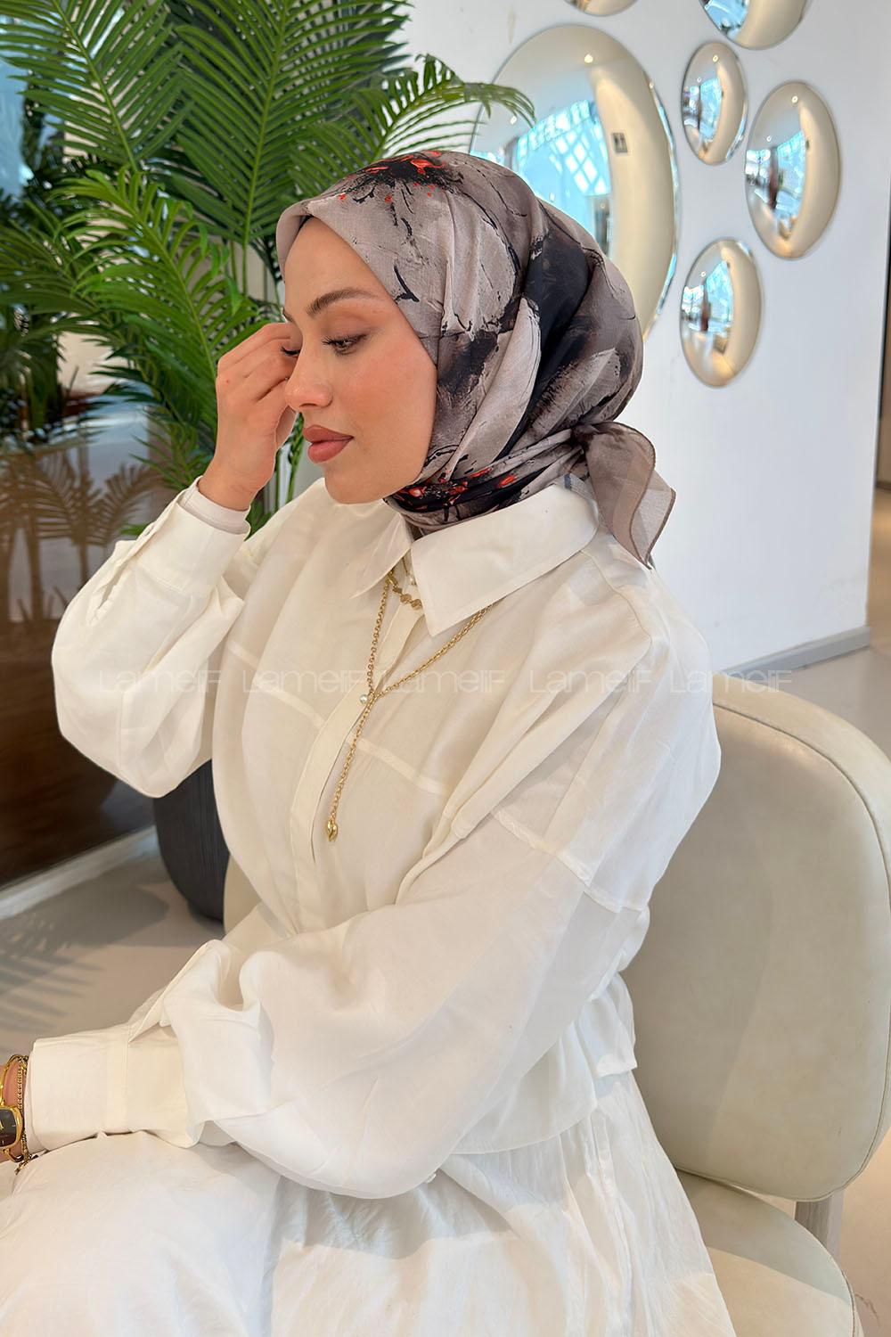 Lamelif Bohem Çiçek Desen Soft Eşarp Toprak