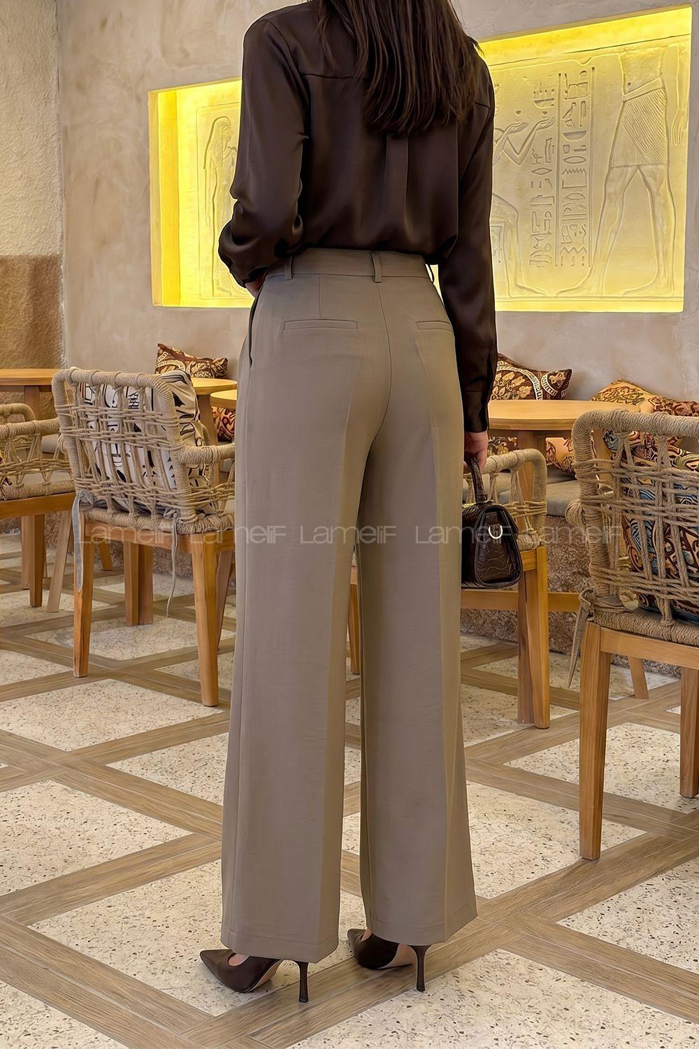 Lamelif Geniş Paça Palazzo Pantolon Haki