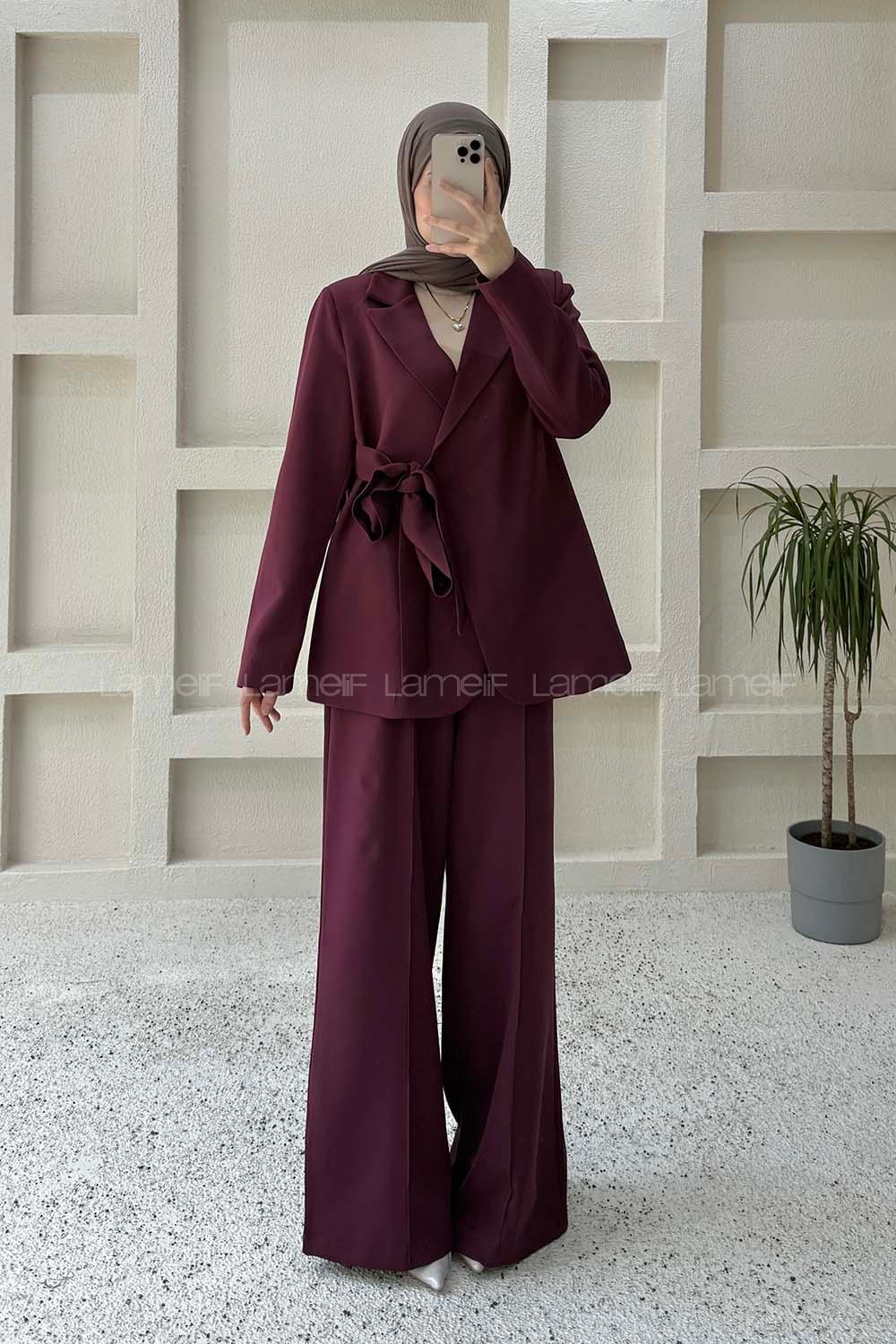 Plum Jacket Collar Long Arm Elastan Polyester Regular Trousers Comfortable Suit