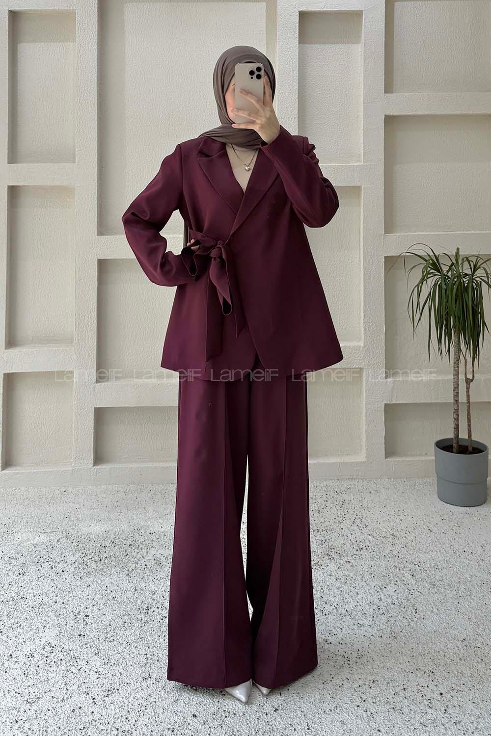 Plum Jacket Collar Long Arm Elastan Polyester Regular Trousers Comfortable Suit