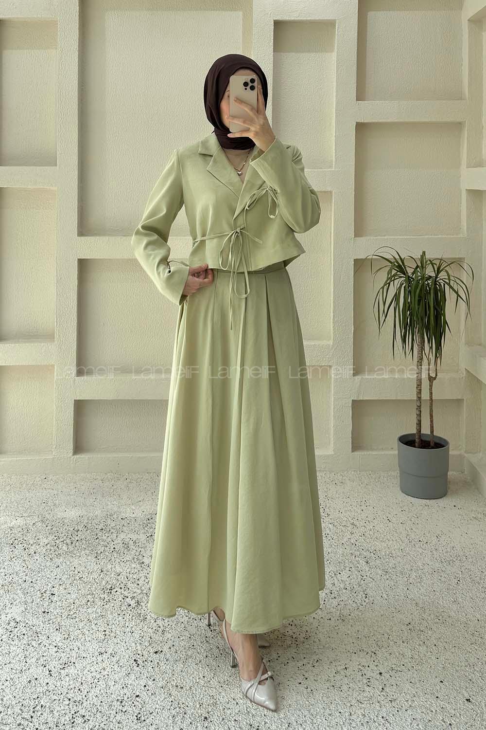 Lamelif Çift Yakalı Takım Mint Yeşili