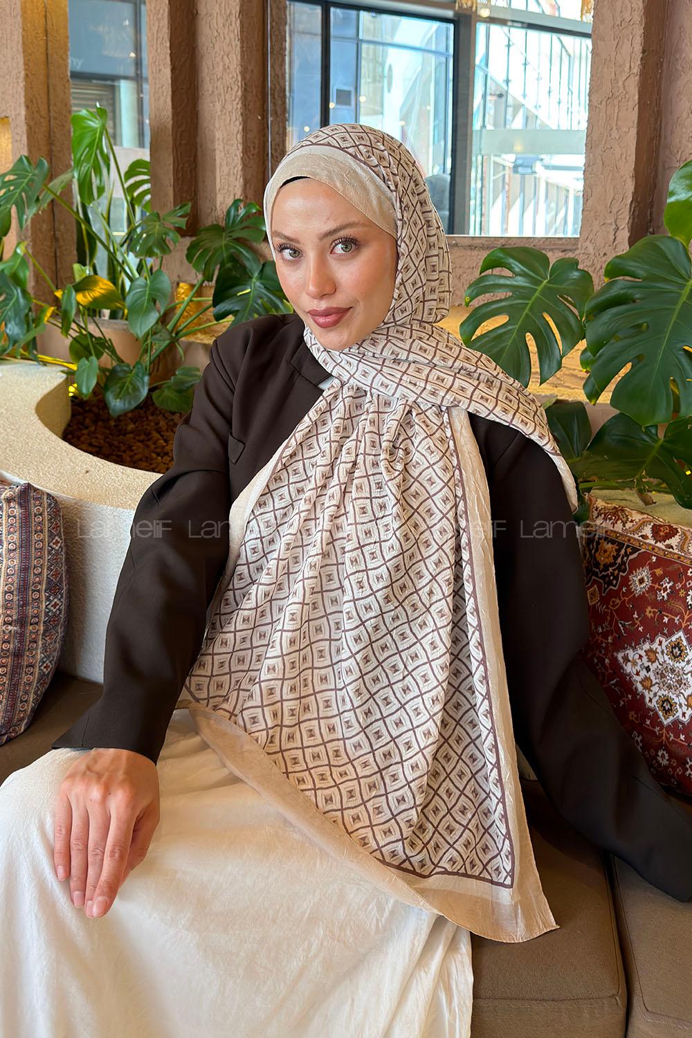 Lamelif  Etnik Desen Bambu Şal Bej