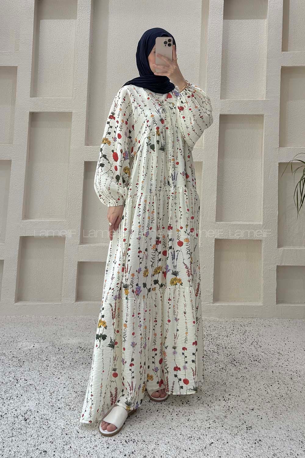 Lamelif Çiçek Baskılı Tesettür Elbise