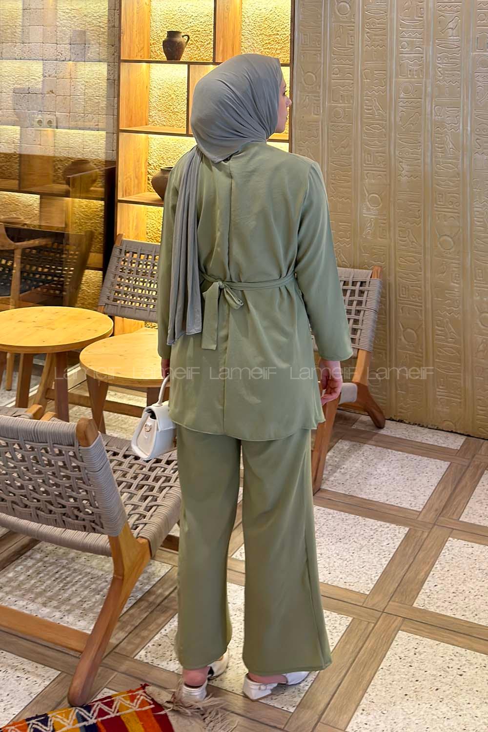Plum Green Crew Neck Long Arm Cupra Regular Trousers Comfortable Suit