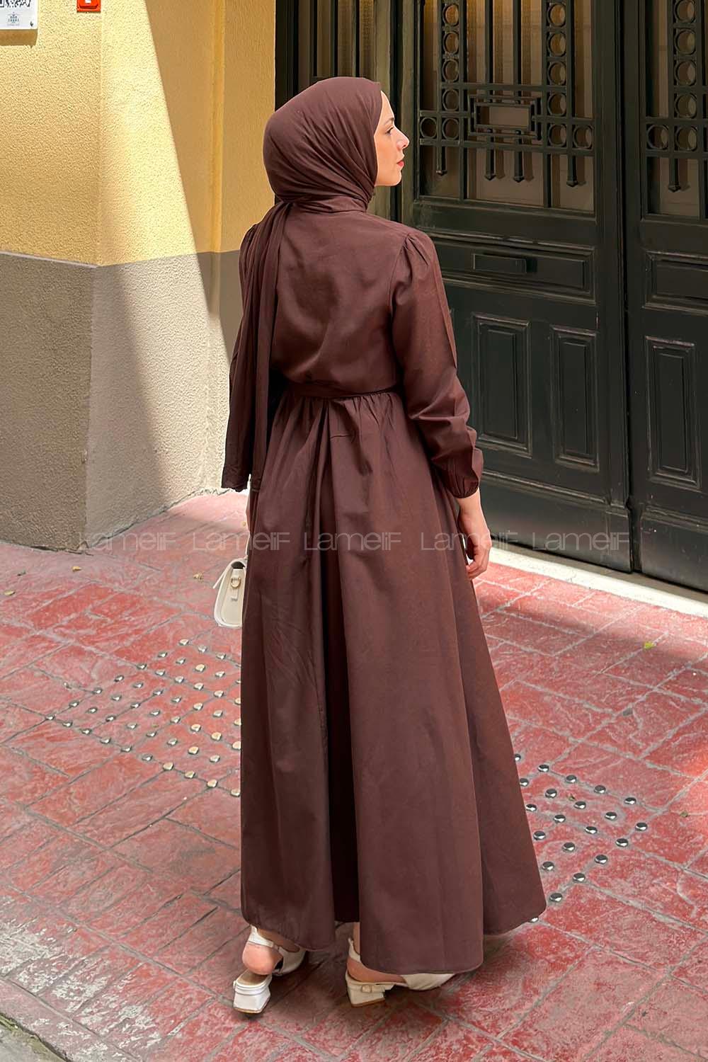 Bitter Brown Foulard Neck Cotton Dresess