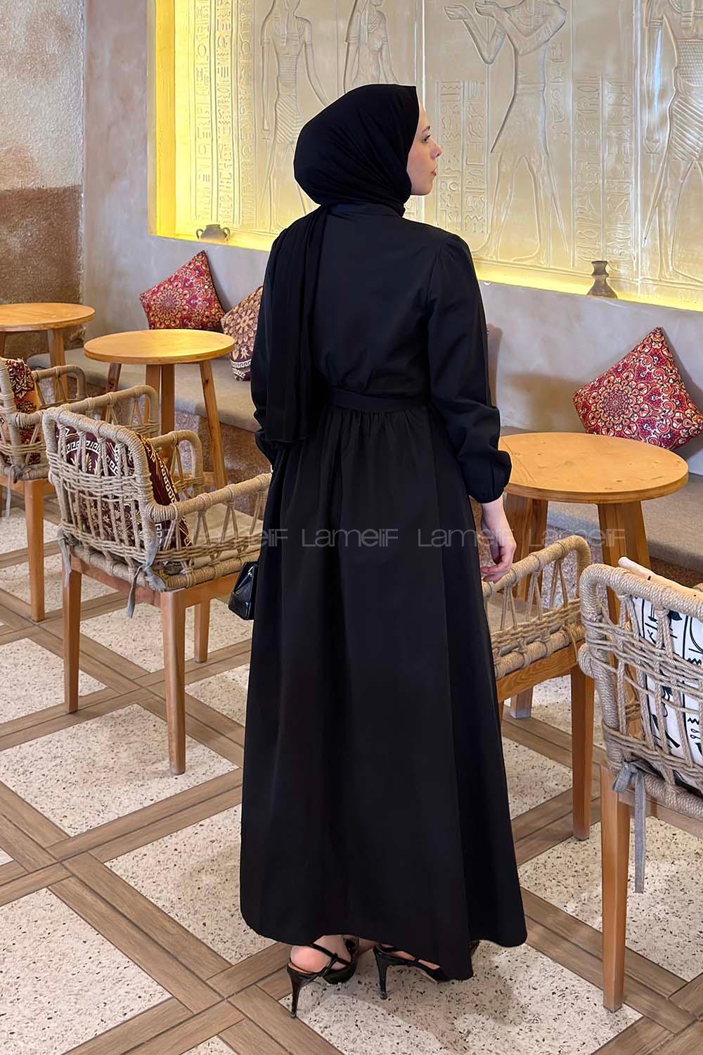 Black Foulard Neck Cotton Dresess