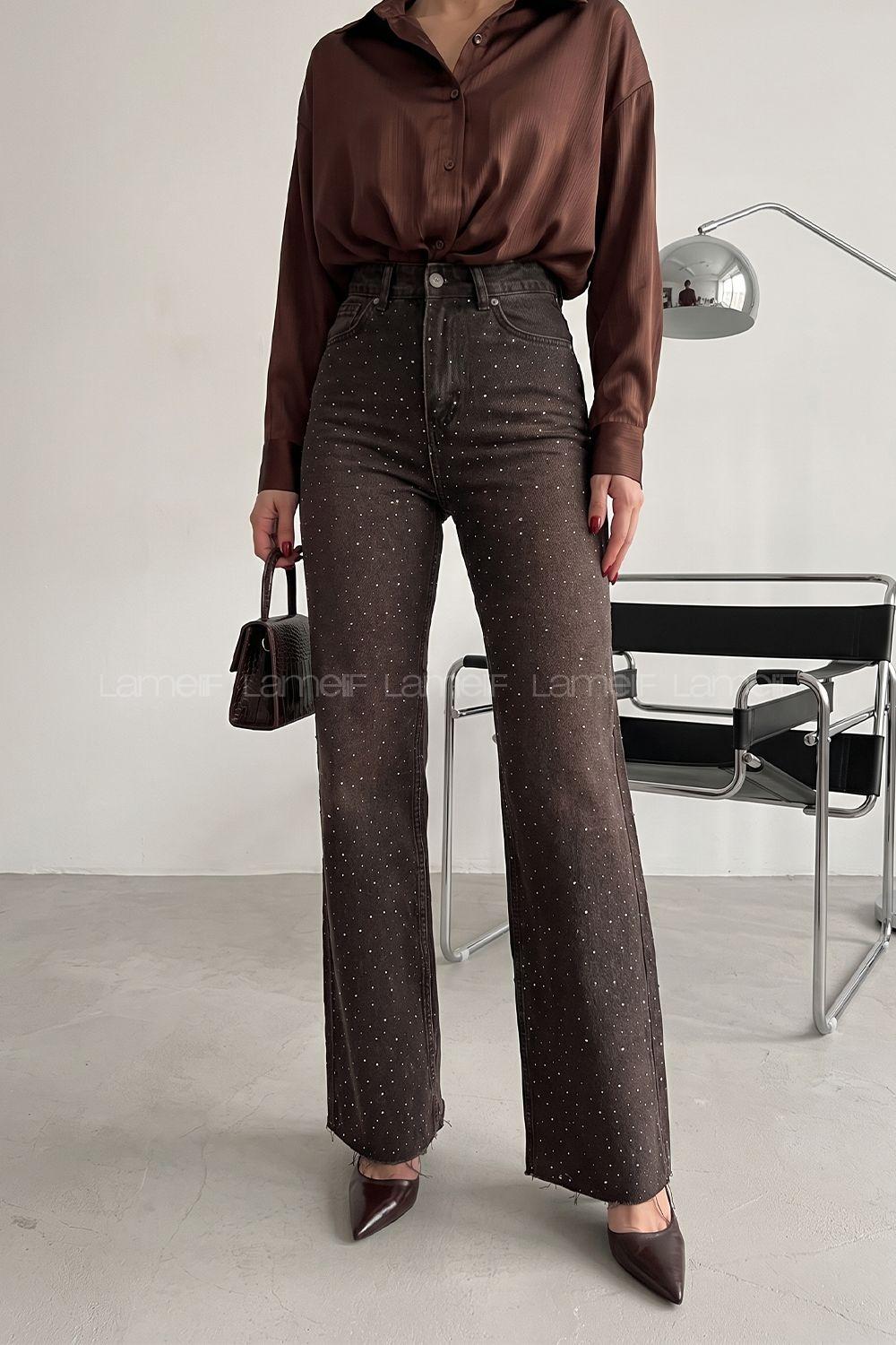 Brown Denim High Waist Denim Pants